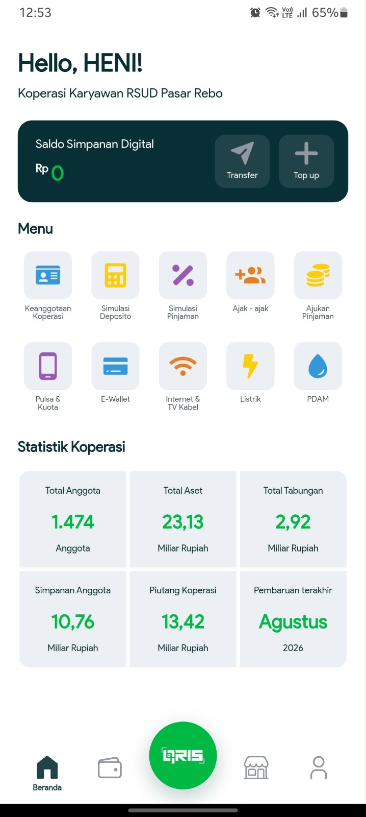 Tampilan beranda aplikasi KOPKARONE RSPR